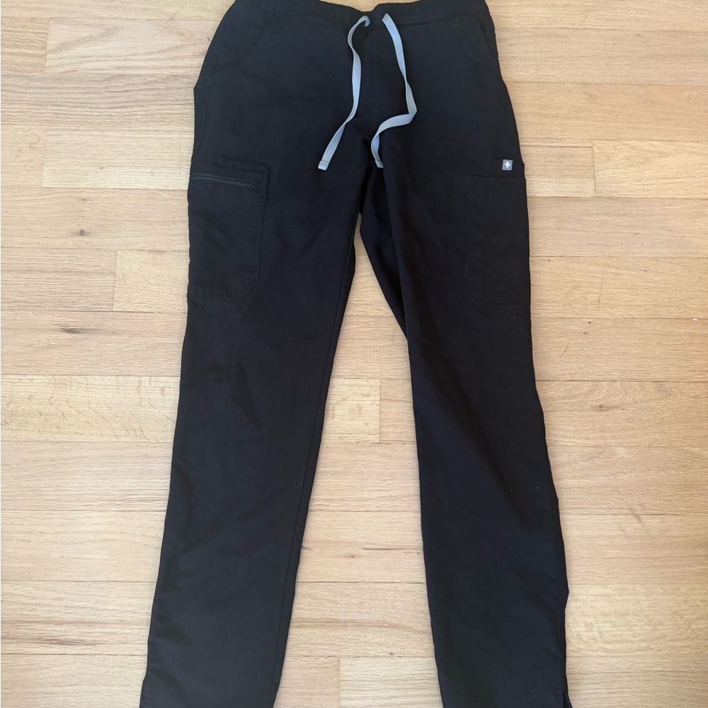 Size X-Small Figs Scrubs Top and Bottom Black with Gray Drawstring